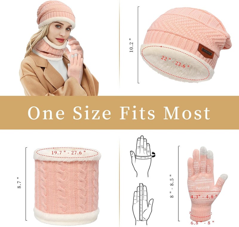 MAYLISACC Winter Knit Beanie Hat Neck Warmer Scarf and Touch Screen Gloves Set 3 Pcs Fleece Lined Skull Cap for Men Women - Image 2